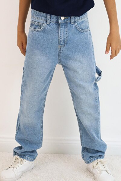 Breeze Pantaloni din denim pentru băieți, model Carpenter, 5-9 ani, albastru deschis