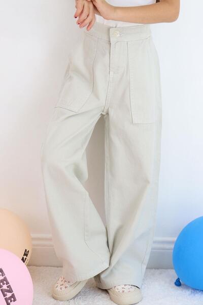 Breeze Girl's Gabardine Trousers Wide Leg Elastic Waist 5-9 Years Old, Stone