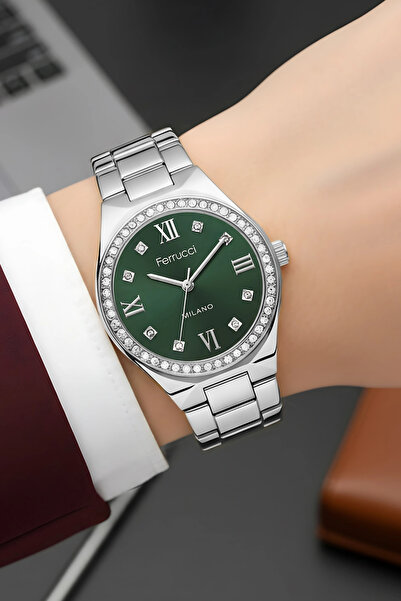 Ferrucci Steel Cord Steel Case Women Wrist Watch Silver-Green Sdfer185