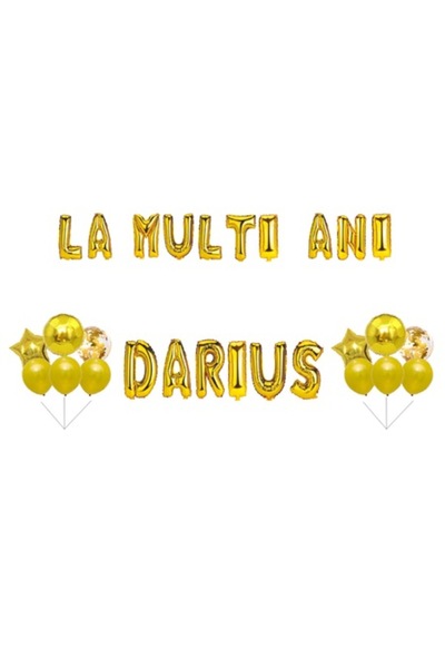 OEM Set baloane La mulți ani Darius, decor tort, auriu, 35 buc