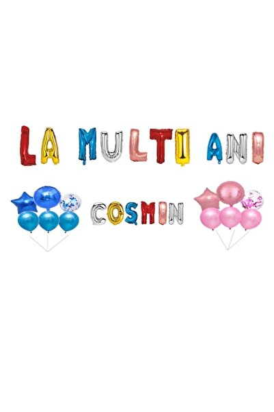 OEM Σετ μπαλονιών Happy Birthday Cosmin, διακοσμητικό για τούρτα, πολύχρωμο, ...