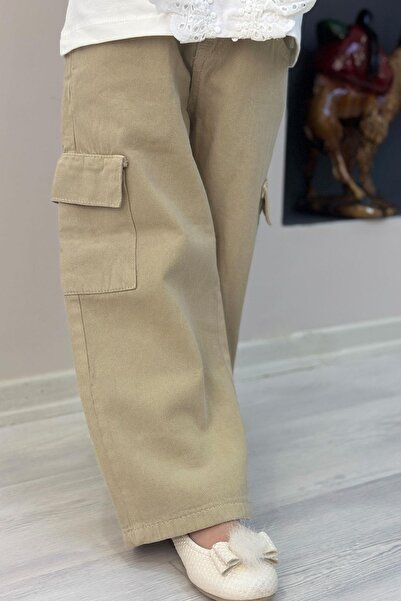 Breeze Girl's Gabardine Trousers Cargo Pocket Detailed 5-14 Years Old, Khaki Green