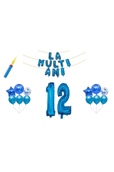 OEM Set baloane aniversare, 12 ani, La multi ani, albastru, cake topper, 30 buc