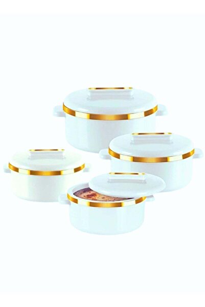 Milton 4-Piece Insulated Ceramic Food Container Set (500/1000/1500/2500 ml) – White/Gold