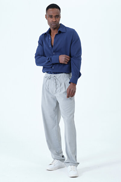 RELAXL Oversized Pleated Elastic Waist Wide Leg Gray Baggy Pants