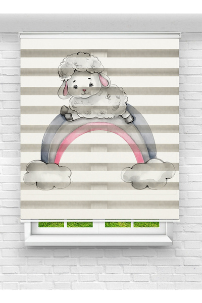 Mas Kuzu ve Gökkuşağı Desenli Çocuk Odası Zebra Stor Perde