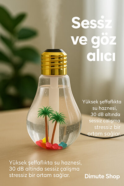 Dimute Shop Ampul Şeklinde LED Işıklı Hava Nemlendirici – Buhar Makinesi, Oda...