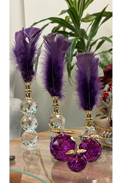 Kiri Dekoratif Kristal Cam Premium Mor İkili Set