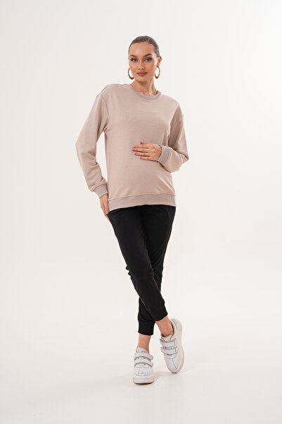 Miss Dünya Lissa Crew Neck 100% Cotton Maternity and Postpartum Basic Sweatshirt