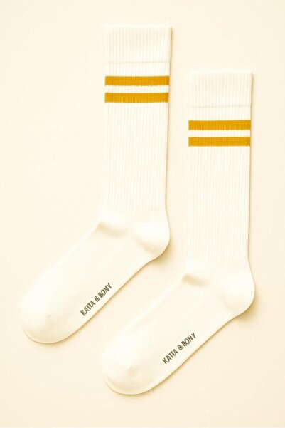 BONY SOCKS Unisex Stripe Patterned Ribbed Socks Mustard