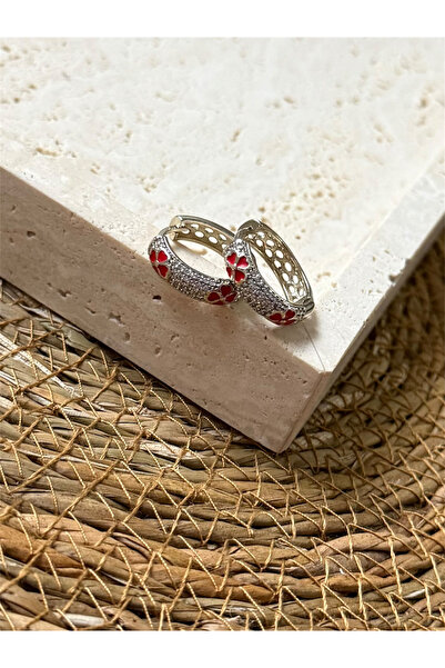 FIERA JEWELRY Red Enamel Clover Detail Women's Earrings