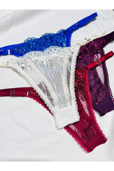 mendoza store Chiloți tanga cu model Daisy din dantelă, 4 bucăți