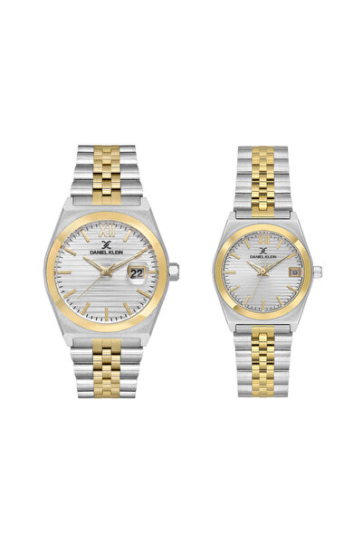 Daniel Klein Pair Silver and Gold Stainless Steel Watch for Couple DK.1.14283-3