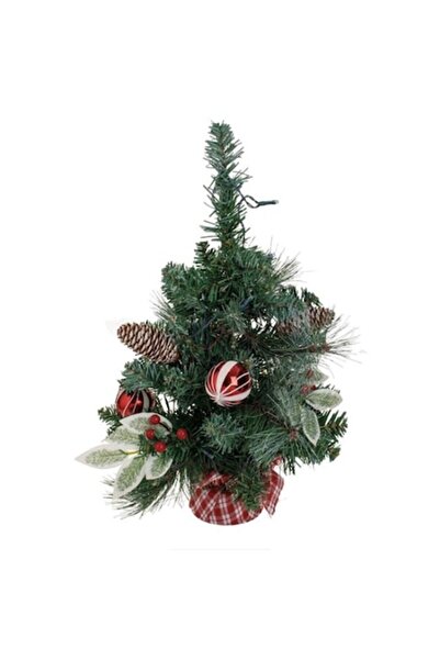 AB HOMES Christmas Decoration – 50 cm Mini Tree with Checkered Base & 20 Warm LED Lights