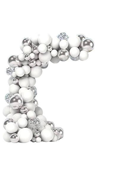 NEW HUAAO Set arcade baloane, NEW HUAAO, latex, 100 bucăți, alb/argintiu