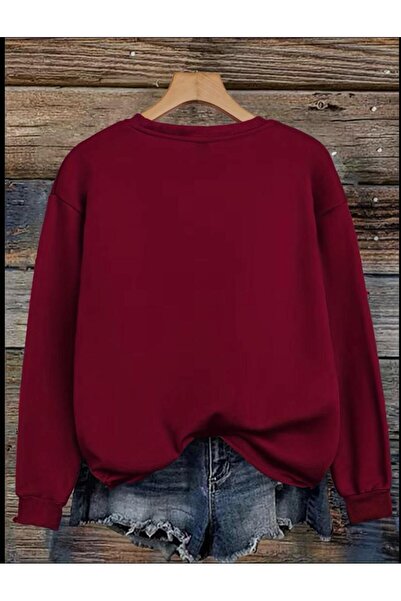 SELENA BUTİK Unisex Crew Neck Brooklyn Burgundy Sweatshirt