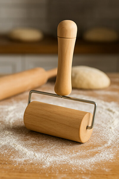 SYN AKSESUAR Ahşap Rulo Hamur Açıcı Merdane-Mini Ahşap Saplı Pizza & Börek Ha...