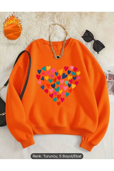 FAVORİST سترة رياضية بياقة دائرية مطبوعة بقلوب ملونة