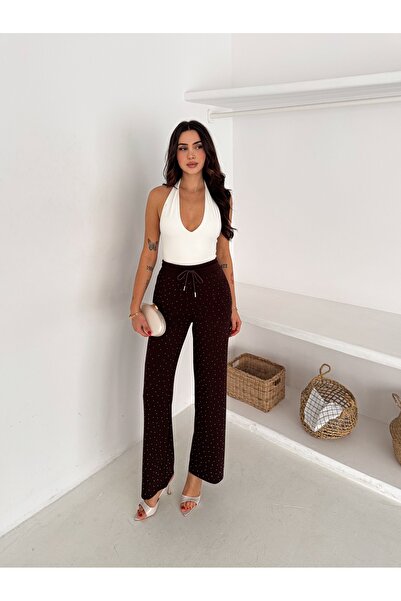 winmoda Stone Detailed Elastic Waist Relaxed Pants / Pearl Detailed Elastic Waist Relaxed Pants