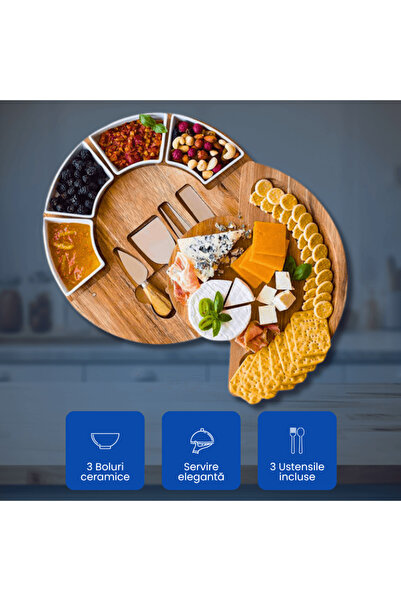 OferteTop Elegant Wooden Platter with Utensils and Bowls for Cheese, Snacks and Appetizers