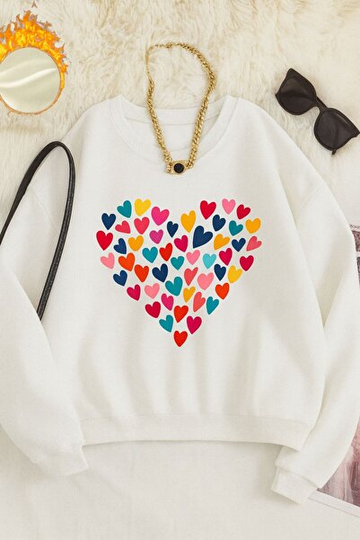 FAVORİST SWEATSHIRT CU GÂRĂ BICICLETA CU IMPRIMARE CU INIMI COLORATE