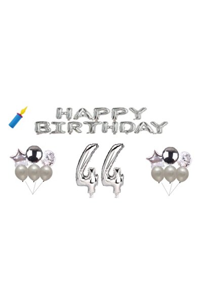 OEM Set baloane aniversare, 44 de ani, La mulți ani, argintii, cadou decor to...