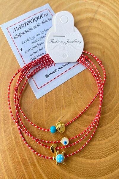 Shepidi 4-Piece Gold Heart Plated Evil Eye Beaded Marteniçka Lucky Bracelet