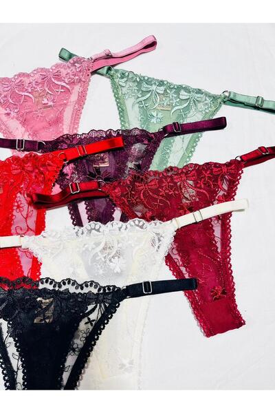 mendoza store Lace Bow Patterned 7-Piece Colorful Thong Panties Set