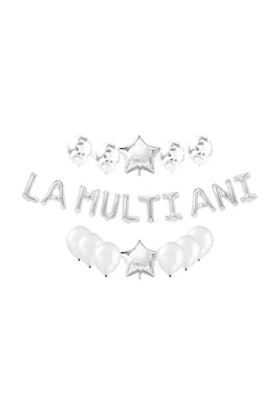 OEM Set aranjament baloane argintii „La mulți ani” - 22 piese