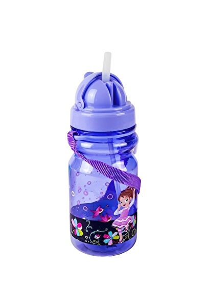 OEM Παιδικό πλαστικό μπουκάλι με καλαμάκι και καπάκι, 350 ml, μοβ