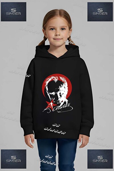 SS SİNSER Φούτερ Unisex "ATATURK RED MOON STAR BLACK " με στάμπα και κουκούλα
