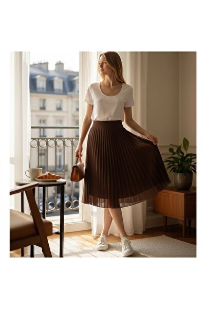 DLC Tekstil Below-The-Knee Pleated Chiffon Skirt
