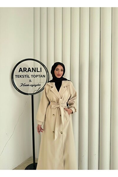 Aranlı tekstil Παλτό Καστανό Χρώμα Ολόσωμο/Γυναικείο παλτό Καστανό Χρώμα με Ζώνη και Μανσέτες