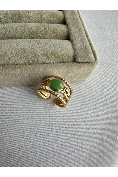 ringbox Yeşil Taşlı Çelik Yüzük