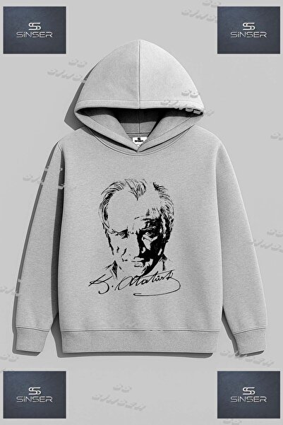 SS SİNSER Φούτερ Unisex  "ATATURK IMZALI BEYAZ " με στάμπα και κουκούλα