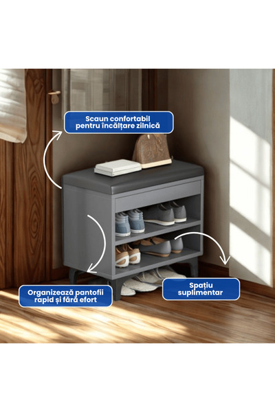 OferteTop Elegant Bench with Storage Space and Shelves for Shoe Organization