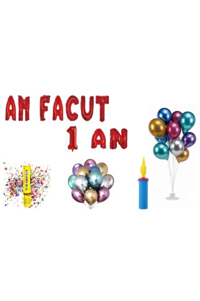 OEM Set baloane aniversare 1 an, „Am împlinit 1 an”, roșii, 70 buc