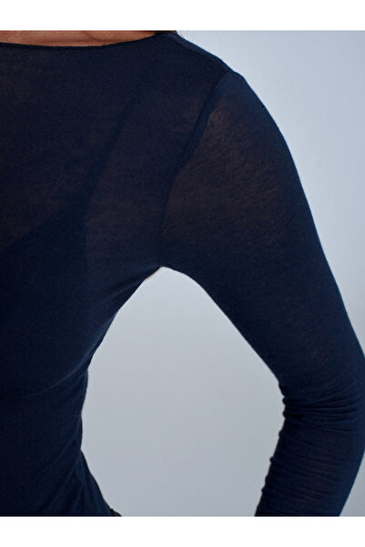 Dilvin 32122 Μπλούζα με λαιμόκοψη καγιάκ Modal Cashmere Ultra Light-Μπλε ναυτικό