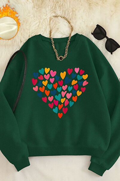 FAVORİST SWEATSHIRT CU GÂRĂ BICICLETA CU IMPRIMARE CU INIMI COLORATE