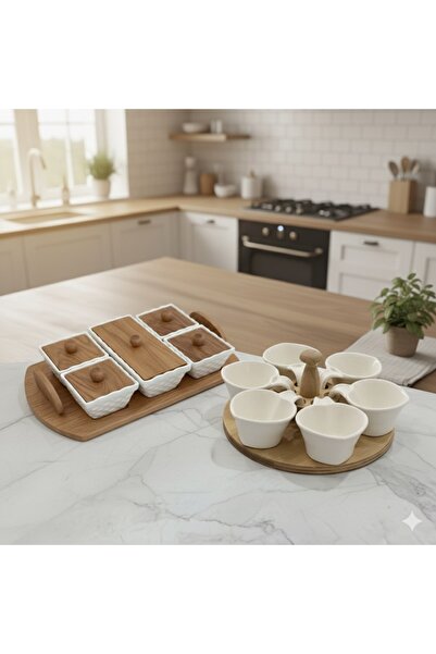 AENLINE HOME 6-Piece Ceramic Breakfast Set with Wooden Lid + 7-Piece Rotating...