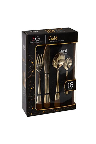 housewife 16-piece Cutlery Set, Stainless Steel, Gold Finish, Elegant Design