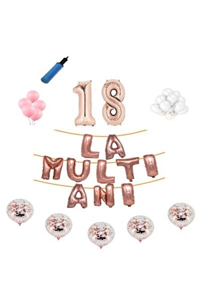 DECO Set baloane La mulți ani pentru a 18-a aniversare, număr 1m, auriu roz