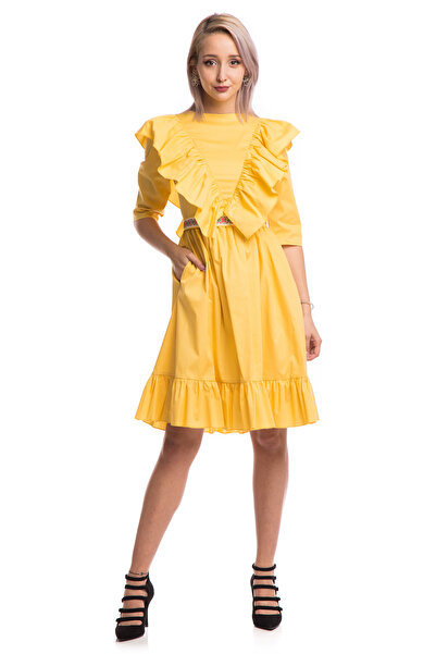 TINKA Fashion Rochie galbenă model traditional