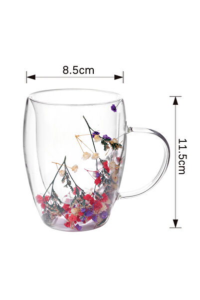 Malooki Glass mug with dried flowers – Green, purple and yellow