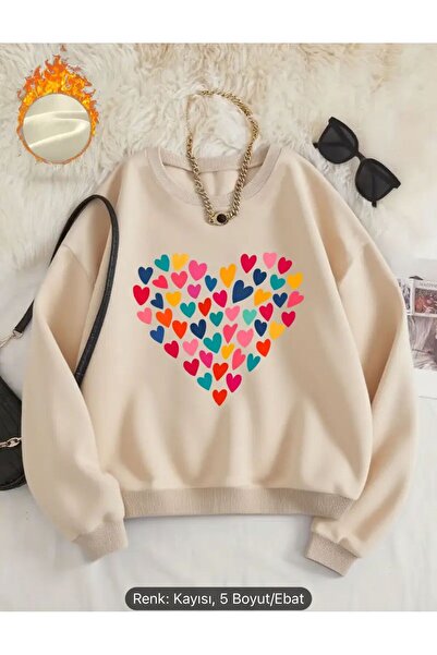 FAVORİST SWEATSHIRT CU GÂRĂ BICICLETA CU IMPRIMARE CU INIMI COLORATE