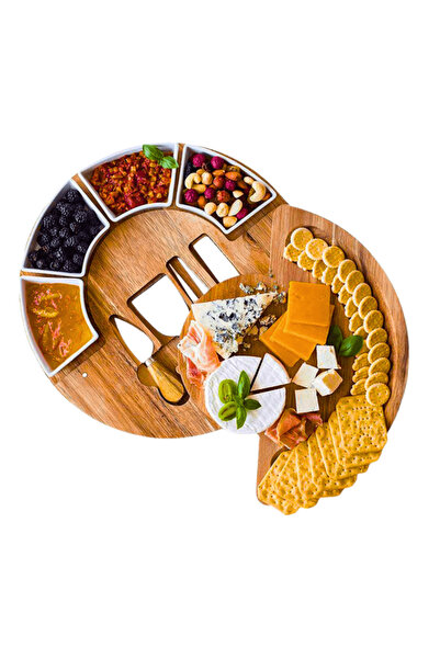 OferteTop Elegant Wooden Platter with Utensils and Bowls for Cheese, Snacks and Appetizers