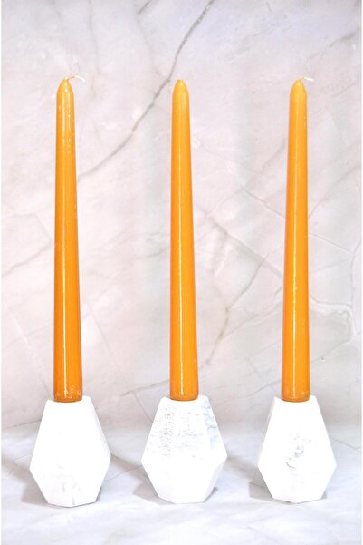 Mum ve Parafin Düz Şamdan Mumu Gövde Boyalı Üçlü Mum 22 mm çap 250 mm Boy