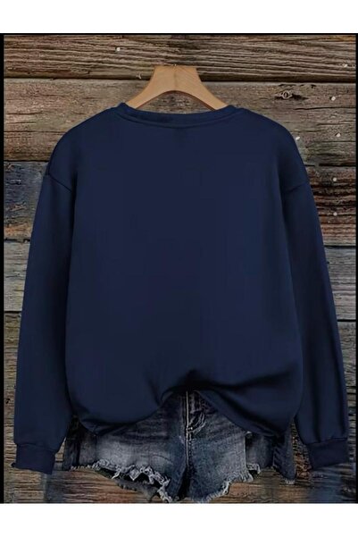 SELENA BUTİK Unisex Crew Neck Brooklyn Navy Blue Sweatshirt