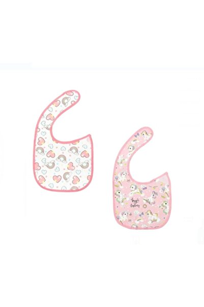 OEM Bavetă albă și roz cu model de inimioare curcubeu unicorni 18x22cm - 2 buc