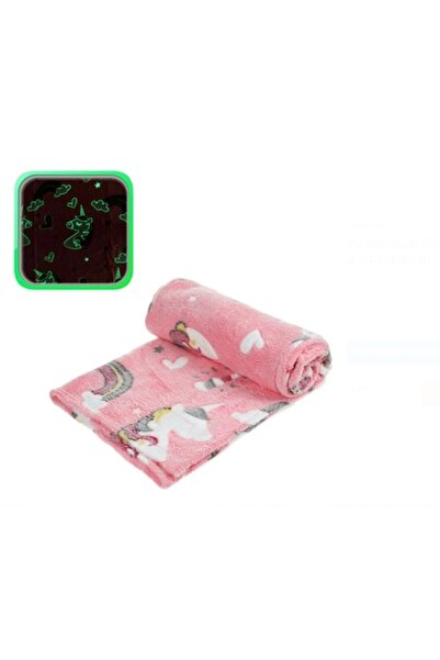 OEM Кадифено бебешко одеяло Розов еднорог Светещо в тъмното 140 x 100 см